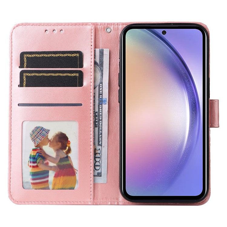 For Samsung Galaxy M54 5G / F54 5G PU Leather Flip Phone Case Sunflower Imprinted Stand Wallet Cover - Pink