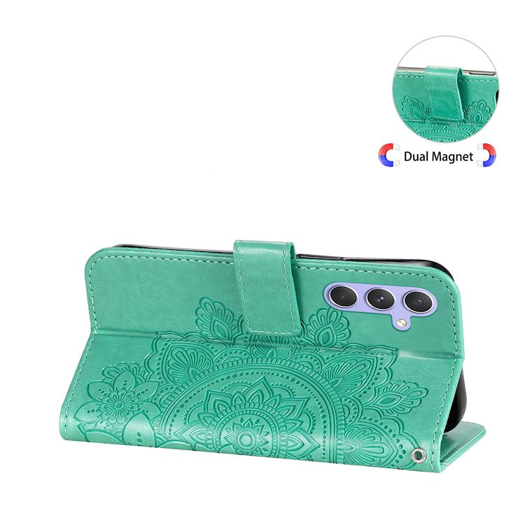 For Samsung Galaxy M54 5G / F54 5G Case Floral Pattern PU Leather Wallet Stand Phone Cover - Green