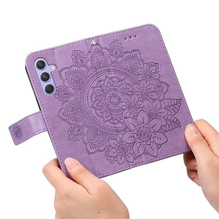 For Samsung Galaxy M54 5G / F54 5G Case Floral Pattern PU Leather Wallet Stand Phone Cover - Purple