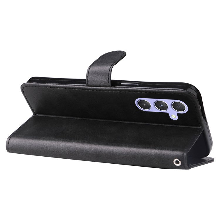 For Samsung Galaxy M54 5G / F54 5G PU Leather Zipper Pocket Phone Case Calf Texture Wallet Stand Cover - Black