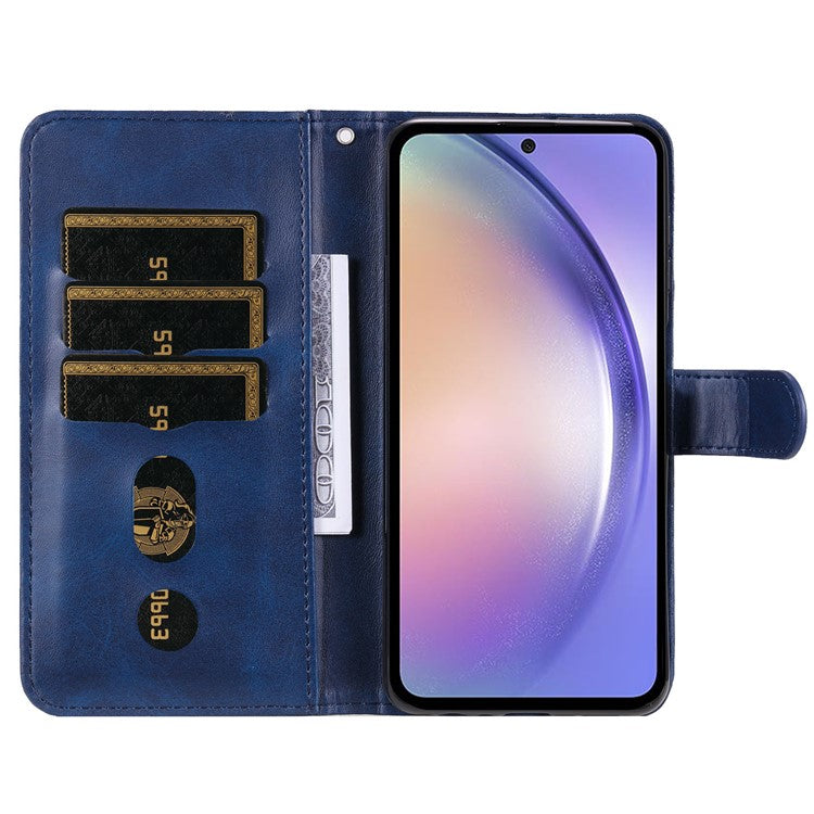 For Samsung Galaxy M54 5G / F54 5G PU Leather Zipper Pocket Phone Case Calf Texture Wallet Stand Cover - Blue