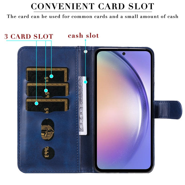 For Samsung Galaxy M54 5G / F54 5G PU Leather Zipper Pocket Phone Case Calf Texture Wallet Stand Cover - Blue