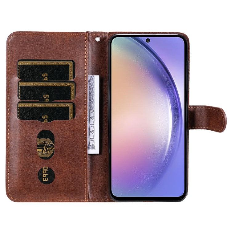 For Samsung Galaxy M54 5G / F54 5G PU Leather Zipper Pocket Phone Case Calf Texture Wallet Stand Cover - Brown