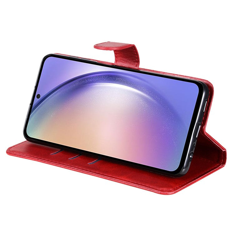 For Samsung Galaxy M54 5G / F54 5G PU Leather Zipper Pocket Phone Case Calf Texture Wallet Stand Cover - Red