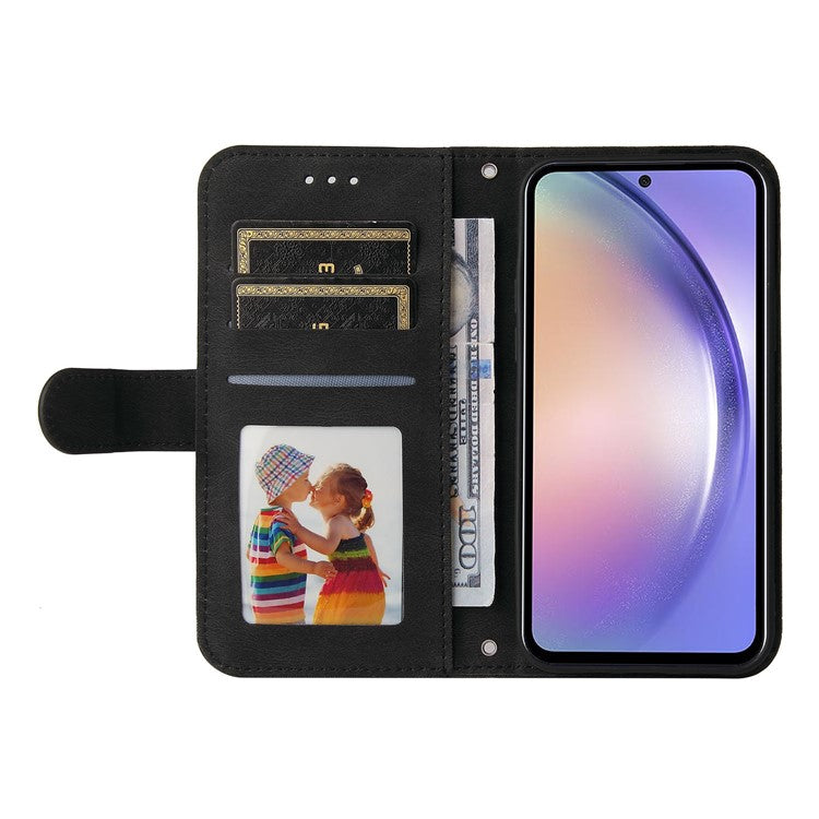 For Samsung Galaxy M54 5G / F54 5G PU Leather Skin-touch Phone Case Imprinted Lines Stand Wallet Cover - Black