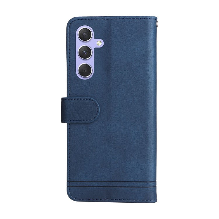 For Samsung Galaxy M54 5G / F54 5G Leather Wallet Cases Skin Touch Phone Cover Stand with Strap - Blue