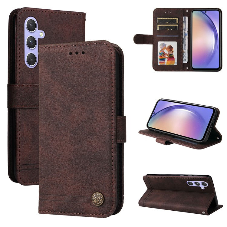 For Samsung Galaxy M54 5G / F54 5G Leather Wallet Cases Skin Touch Phone Cover Stand with Strap - Brown
