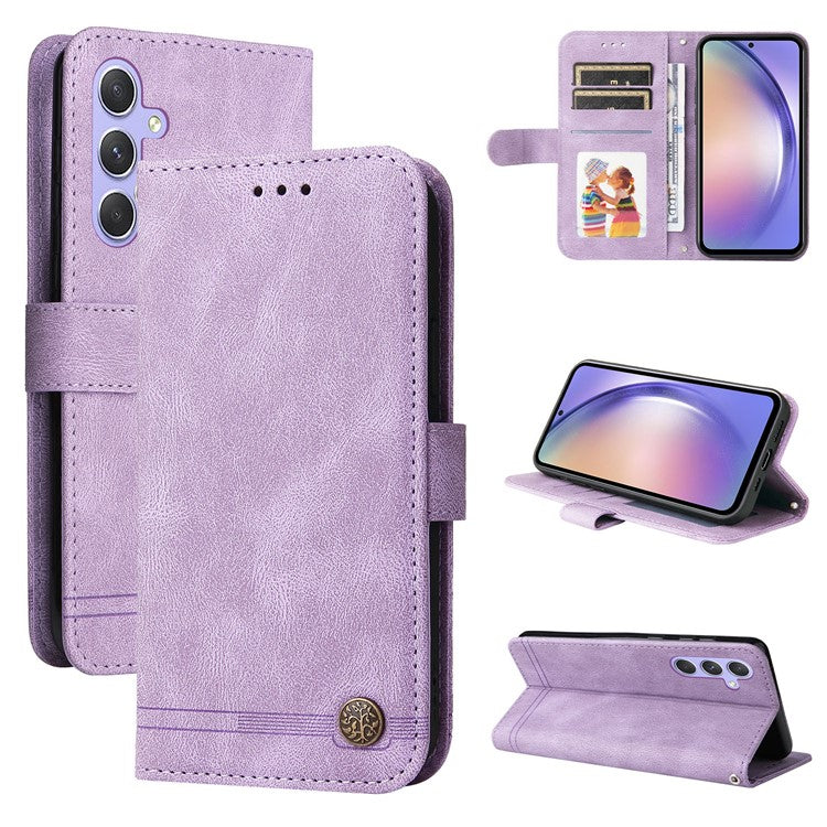 For Samsung Galaxy M54 5G / F54 5G Leather Wallet Cases Skin Touch Phone Cover Stand with Strap - Purple