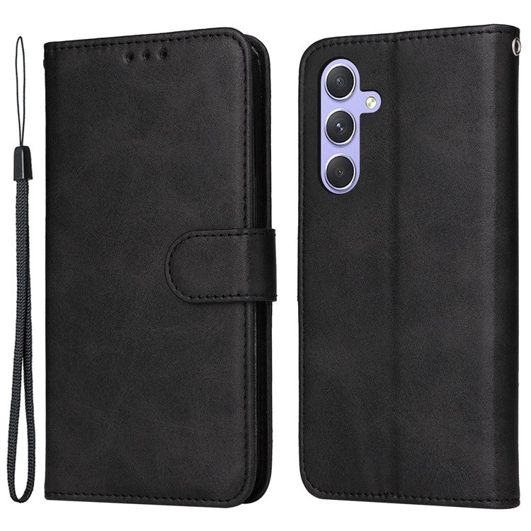 For Samsung Galaxy M54 5G / F54 5G Flip Protective Phone Cover PU Leather Calf Texture Stand Wallet Case - Black
