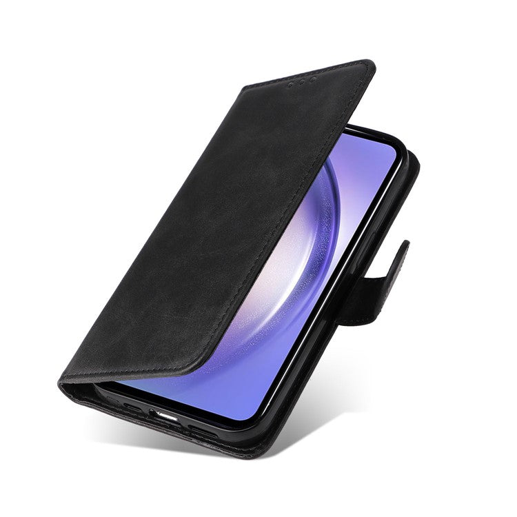 For Samsung Galaxy M54 5G / F54 5G Flip Protective Phone Cover PU Leather Calf Texture Stand Wallet Case - Black