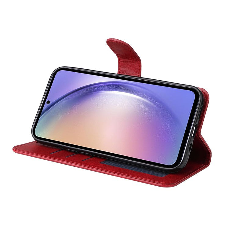 For Samsung Galaxy M54 5G / F54 5G Flip Protective Phone Cover PU Leather Calf Texture Stand Wallet Case - Red