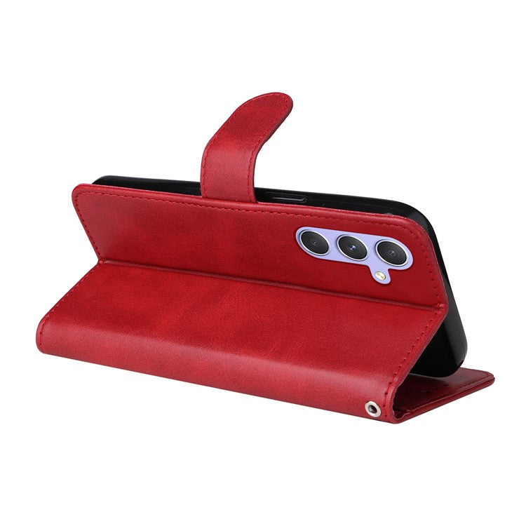 For Samsung Galaxy M54 5G / F54 5G Flip Protective Phone Cover PU Leather Calf Texture Stand Wallet Case - Red