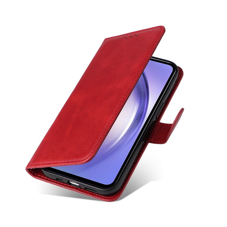 For Samsung Galaxy M54 5G / F54 5G Flip Protective Phone Cover PU Leather Calf Texture Stand Wallet Case - Red