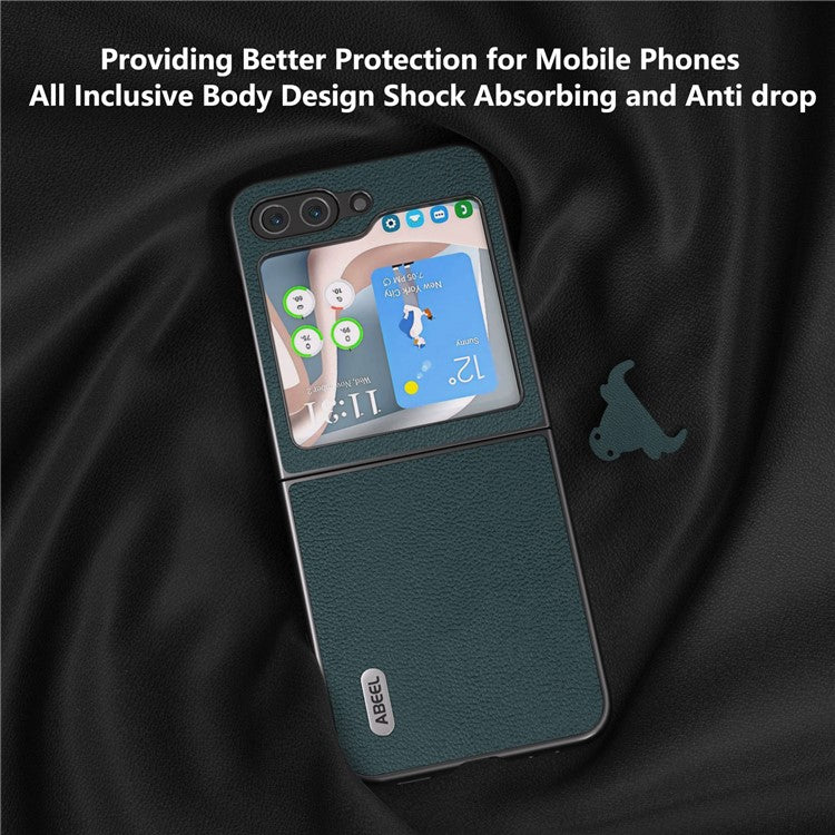 ABEEL For Samsung Galaxy Z Flip5 5G Genuine Cow Leather + PC Phone Case Ultra Thin Folding Cover - Green