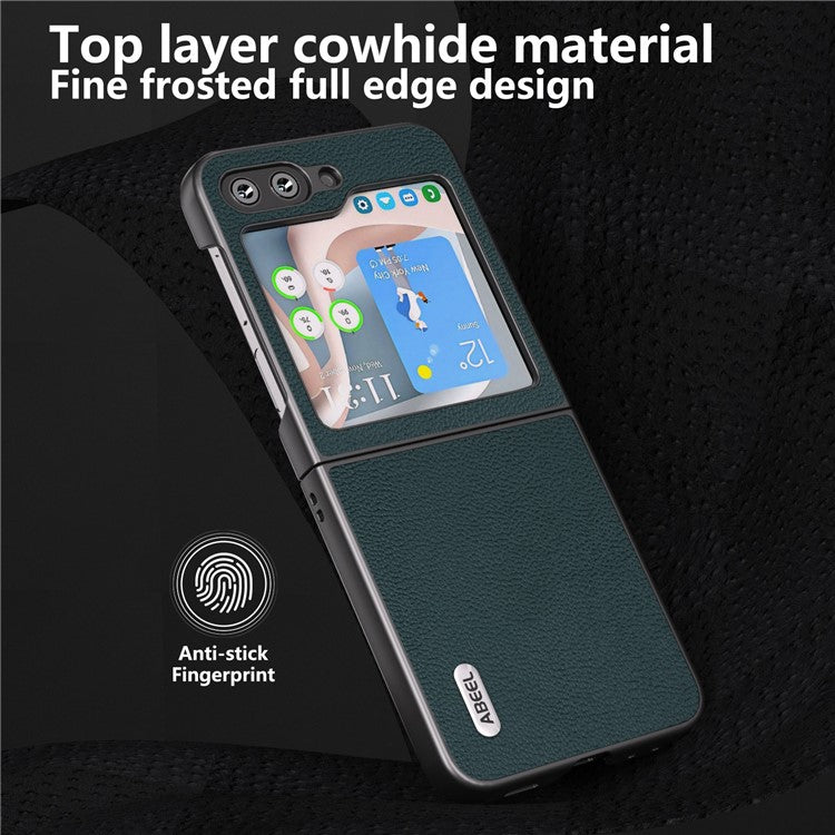 ABEEL For Samsung Galaxy Z Flip5 5G Genuine Cow Leather + PC Phone Case Ultra Thin Folding Cover - Green