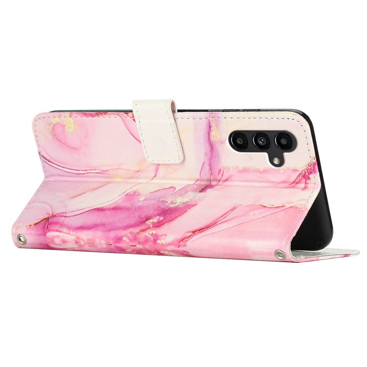 For Samsung Galaxy M14 5G Marble Pattern Flip Phone Case PU Leather Stand Wallet Cover with Strap - Rose Gold