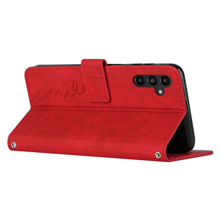 For Samsung Galaxy M14 5G Skin-touch Feeling Leather Phone Case Stand Imprinted Heart Wallet Phone Cover - Red