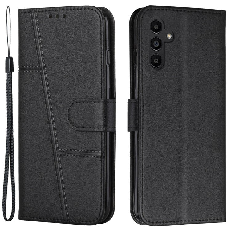 For Samsung Galaxy M14 5G PU Leather Smartphone Case Magnetic Clasp Cell Phone Wallet Stand Cover - Black