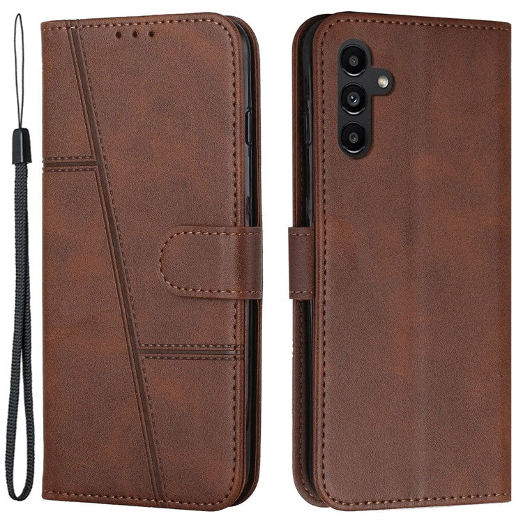 For Samsung Galaxy M14 5G PU Leather Smartphone Case Magnetic Clasp Cell Phone Wallet Stand Cover - Brown