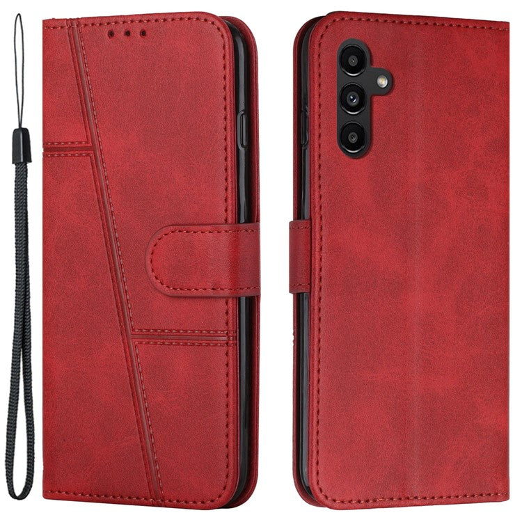 For Samsung Galaxy M14 5G PU Leather Smartphone Case Magnetic Clasp Cell Phone Wallet Stand Cover - Red