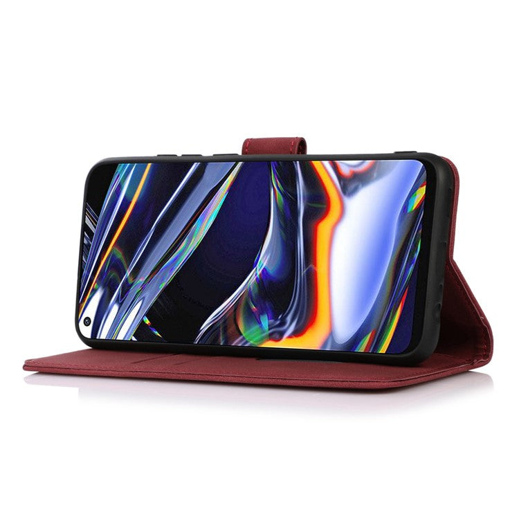 KHAZNEH PU Leather Phone Case for Oppo A1 5G Textured Flip Wallet Stand Cover - Red