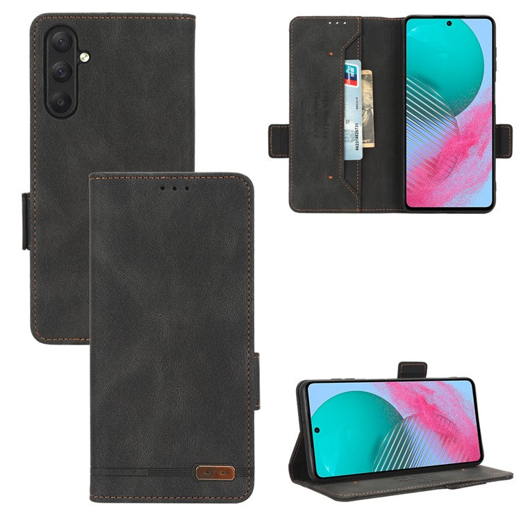 For Samsung Galaxy M54 5G / F54 5G Wallet Phone Case Hardware Decor PU Leather Cover with Stand - Black