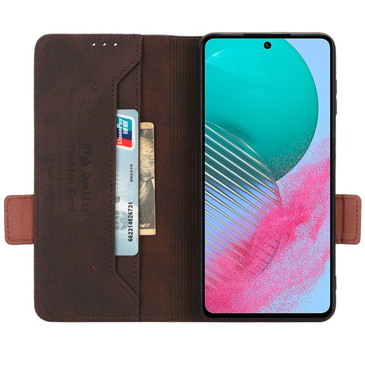 For Samsung Galaxy M54 5G / F54 5G Wallet Phone Case Hardware Decor PU Leather Cover with Stand - Coffee