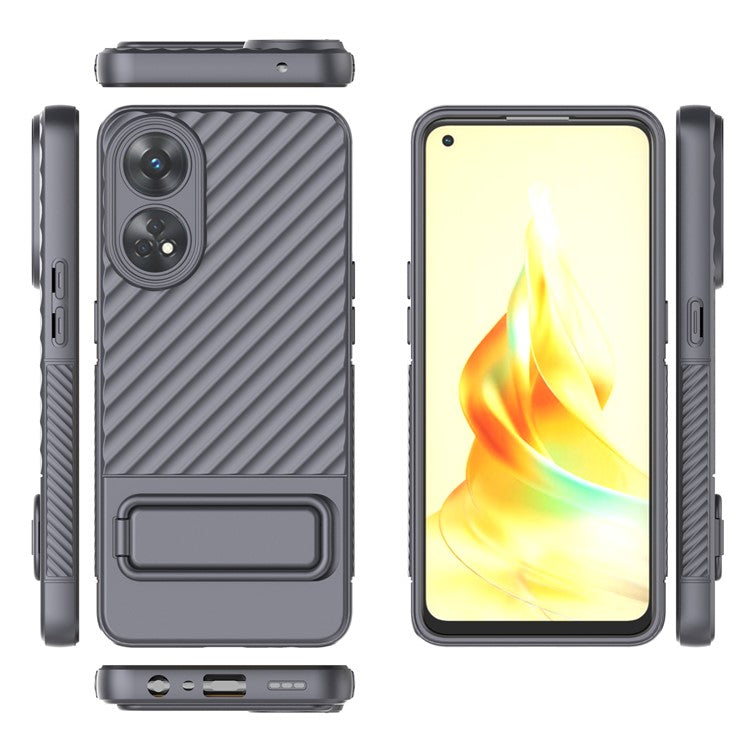 TPU Phone Cover for Oppo Reno8 T 4G , Kickstand Phone Back Protector Anti-dust Phone Case - Grey