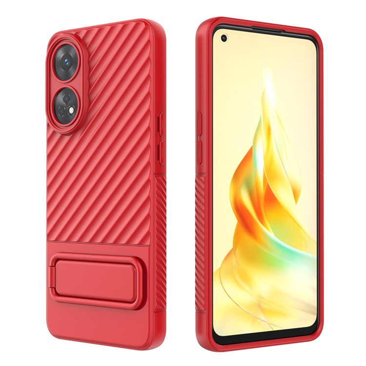 TPU Phone Cover for Oppo Reno8 T 4G , Kickstand Phone Back Protector Anti-dust Phone Case - Red