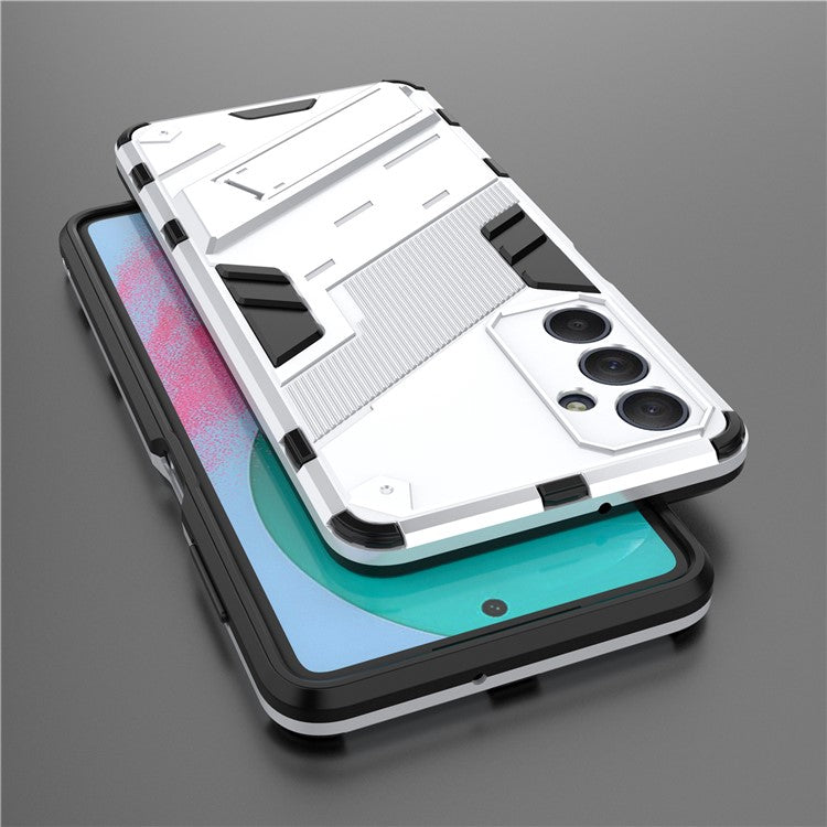 For Samsung Galaxy M54 5G / F54 5G Shockproof Back Cover Hard PC + Flexible TPU Phone Case with Kickstand - White