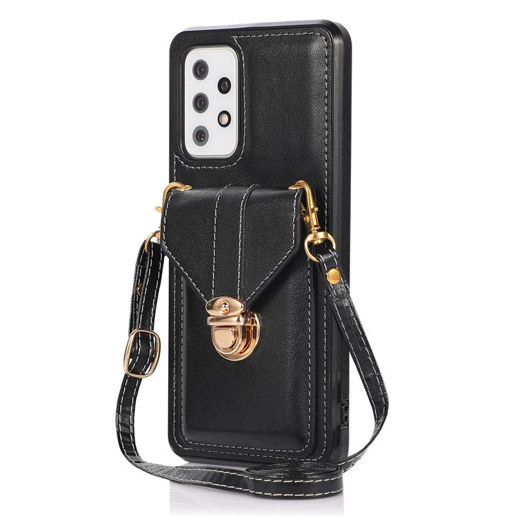 PU Leather+TPU Shell for Samsung Galaxy A72 4G / 5G Card Holder Back Case Phone Cover with Kickstand - Black