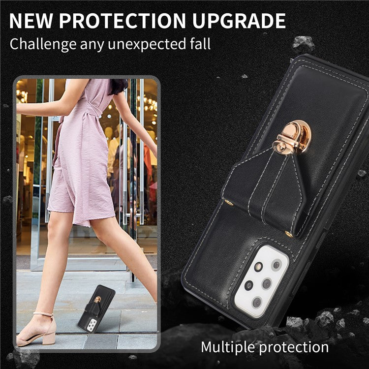 PU Leather+TPU Shell for Samsung Galaxy A72 4G / 5G Card Holder Back Case Phone Cover with Kickstand - Black