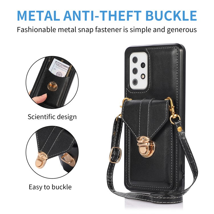 PU Leather+TPU Shell for Samsung Galaxy A72 4G / 5G Card Holder Back Case Phone Cover with Kickstand - Black