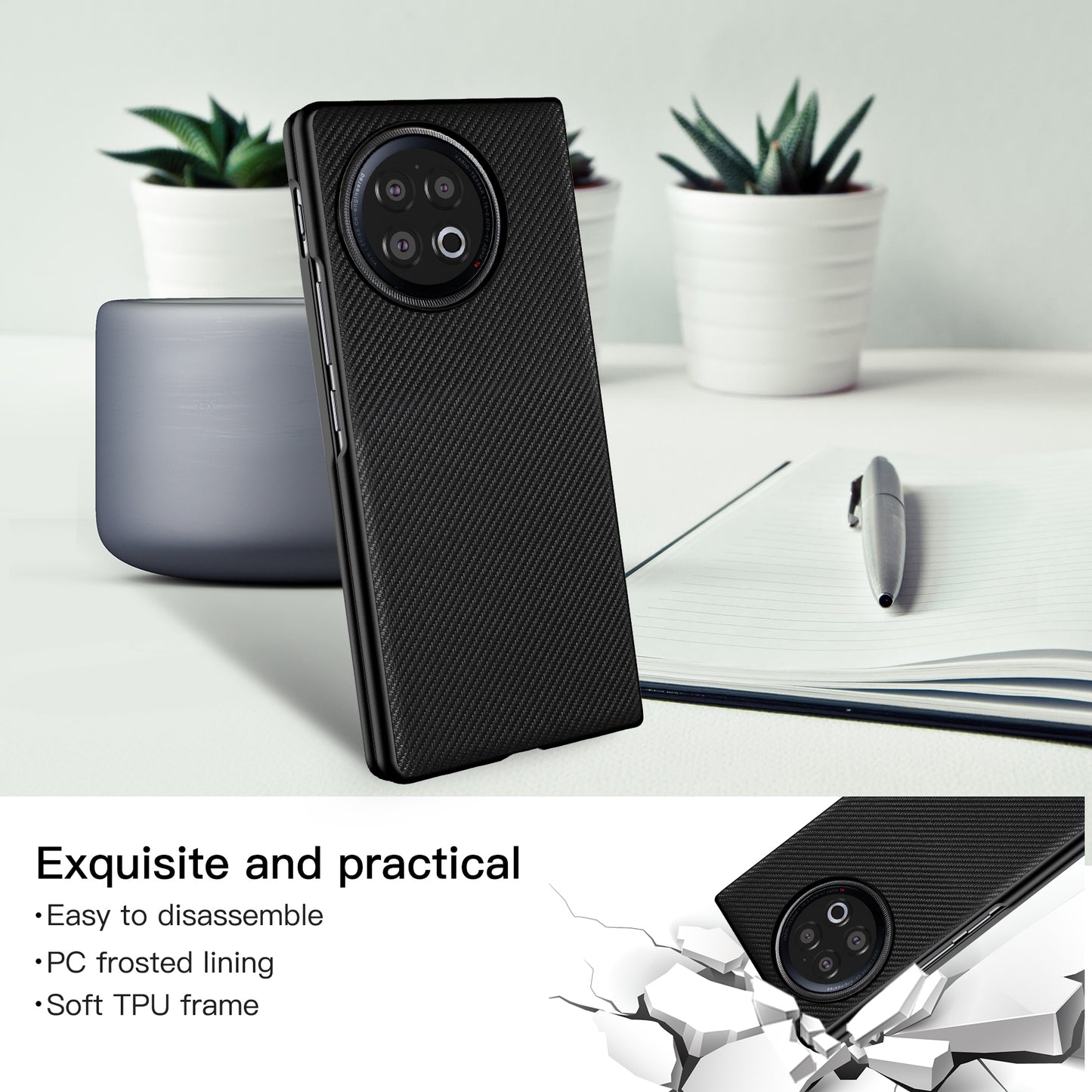 VILI TC Series Shockproof Phone Case for vivo X Fold2 Textured PU Leather Coated PC+TPU Cover