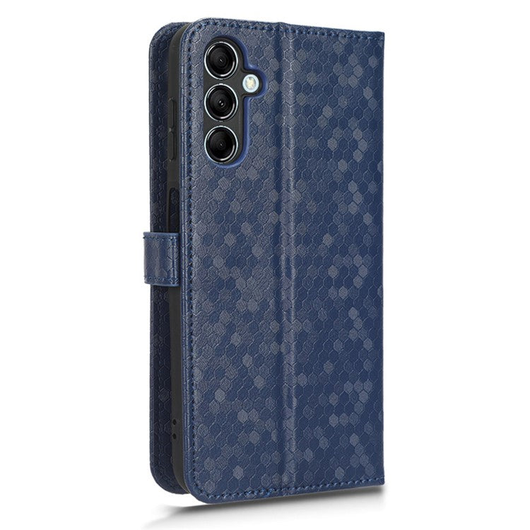 For Samsung Galaxy M54 5G / F54 5G Leather Phone Case Imprinted Dot Pattern Smartphone Cover with Stand Wallet - Dark Blue