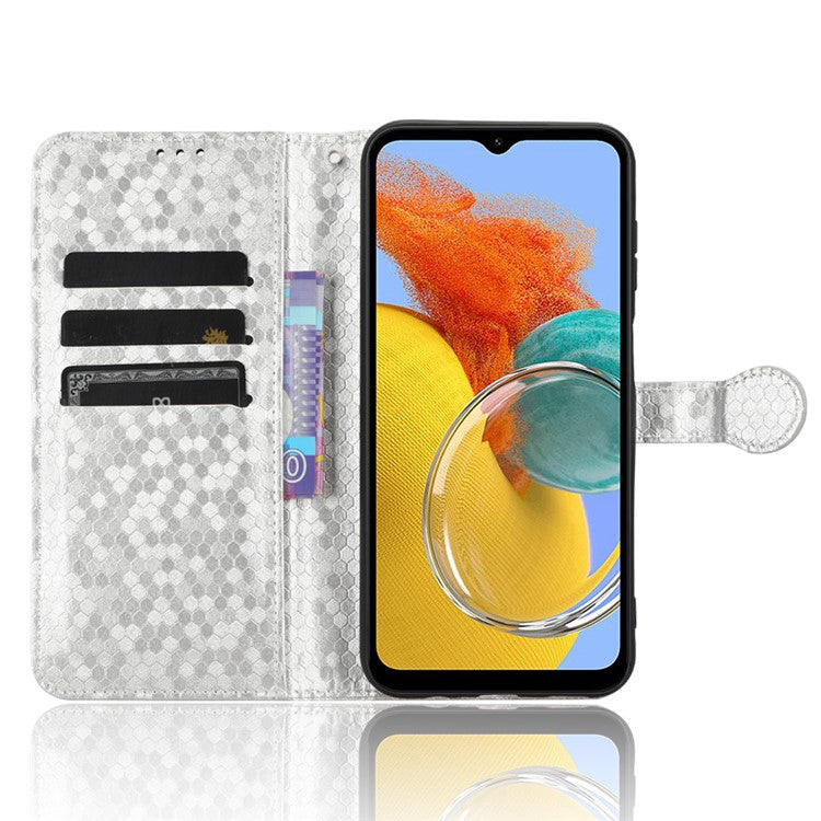 For Samsung Galaxy M54 5G / F54 5G Leather Phone Case Imprinted Dot Pattern Smartphone Cover with Stand Wallet - Silver