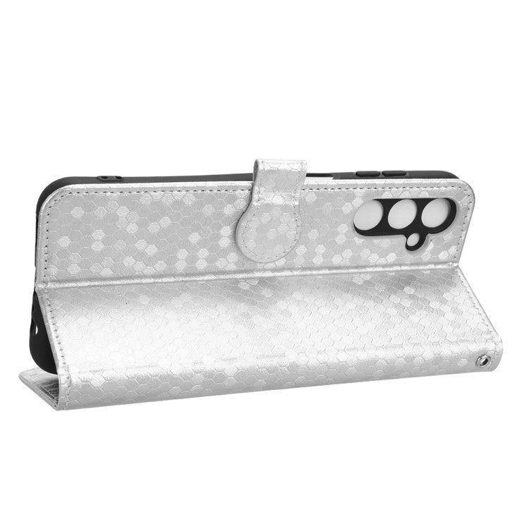 For Samsung Galaxy M54 5G / F54 5G Leather Phone Case Imprinted Dot Pattern Smartphone Cover with Stand Wallet - Silver
