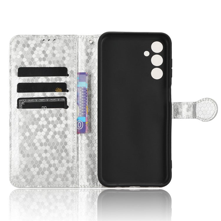 For Samsung Galaxy M54 5G / F54 5G Leather Phone Case Imprinted Dot Pattern Smartphone Cover with Stand Wallet - Silver