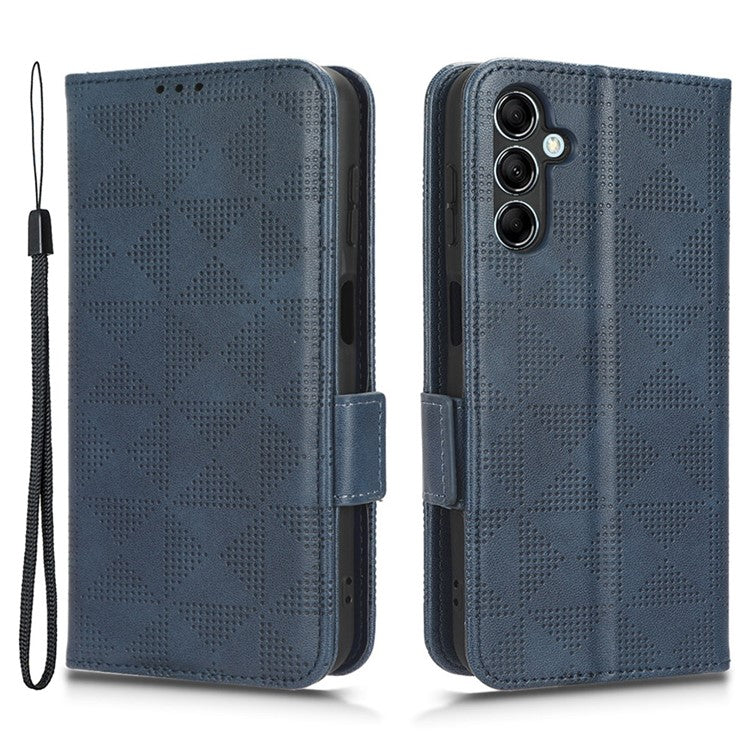 For Samsung Galaxy M54 5G / F54 5G PU Leather Wallet Phone Case Imprinted Triangle Phone Cover with Stand - Blue