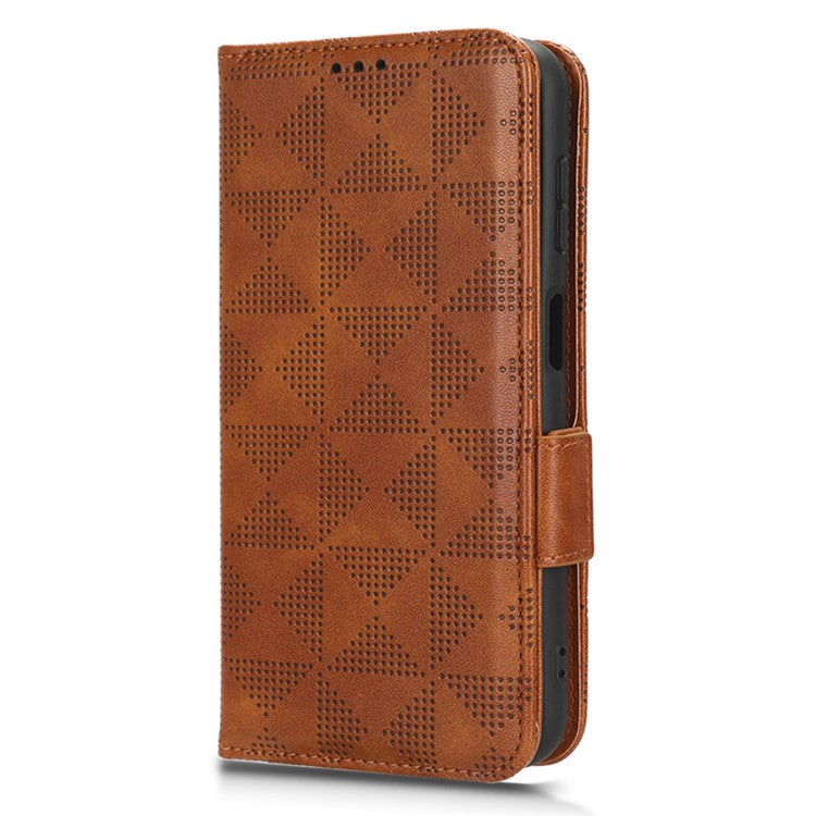 For Samsung Galaxy M54 5G / F54 5G PU Leather Wallet Phone Case Imprinted Triangle Phone Cover with Stand - Brown