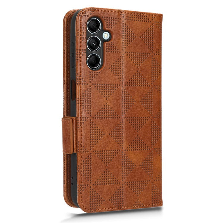 For Samsung Galaxy M54 5G / F54 5G PU Leather Wallet Phone Case Imprinted Triangle Phone Cover with Stand - Brown