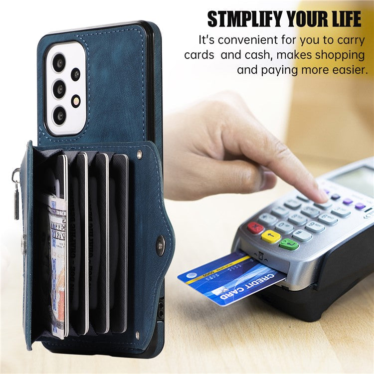 For Samsung Galaxy A53 5G Cell Phone Case RFID Blocking Card Bag Kickstand PU Leather+TPU Cover - Blue