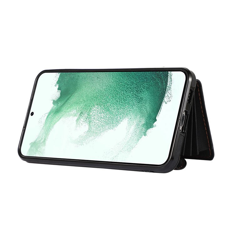 For Samsung Galaxy S21 FE 5G Smartphone Case Kickstand PU Leather+TPU Shell with RFID Blocking Card Bag - Black