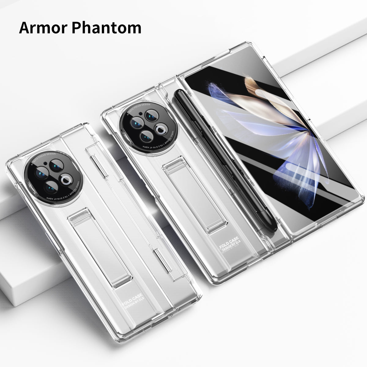 For vivo X Fold2 Kickstand PC Cover Shockproof Folding Phone Case with Stylus Pen and Pen Slot - Transparent