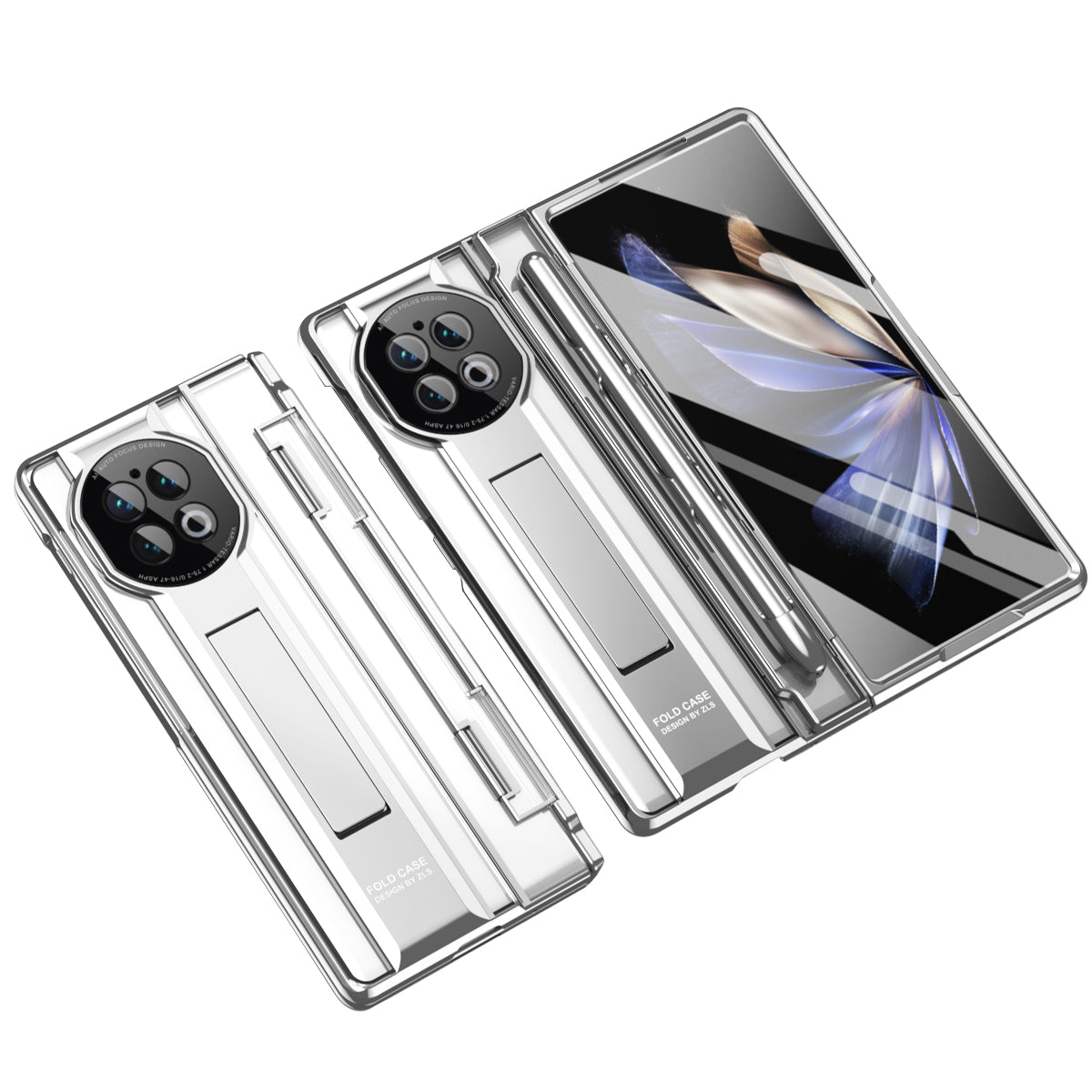 For vivo X Fold2 Kickstand PC Cover Shockproof Folding Phone Case with Stylus Pen and Pen Slot - Silver