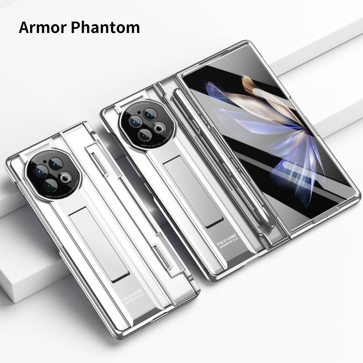 For vivo X Fold2 Kickstand PC Cover Shockproof Folding Phone Case with Stylus Pen and Pen Slot - Silver