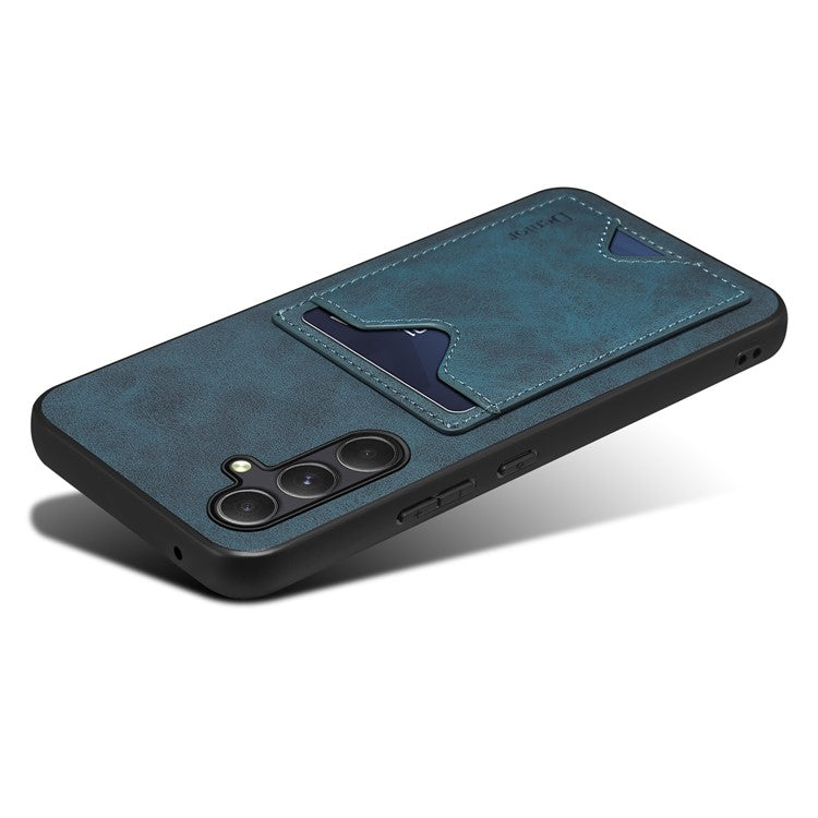 DENIOR For Samsung Galaxy A34 5G PU Leather Coated TPU Case Kickstand Card Holder Back Cover - Blue