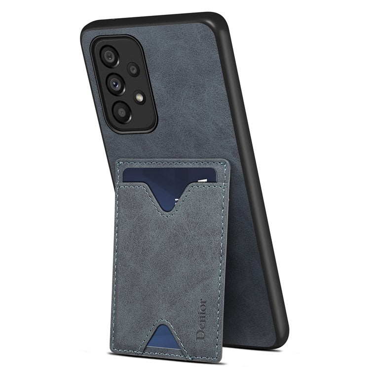 DENIOR For Samsung Galaxy A53 5G Leather Coated TPU Cover Kickstand Card Slot Phone Case - Grey