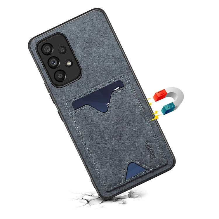 DENIOR For Samsung Galaxy A53 5G Leather Coated TPU Cover Kickstand Card Slot Phone Case - Grey