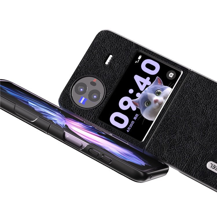 ABEEL For vivo X Flip Vintage PU Leather Coated PC Phone Case Litchi Texture Anti-Scratch Folding Cover - Black